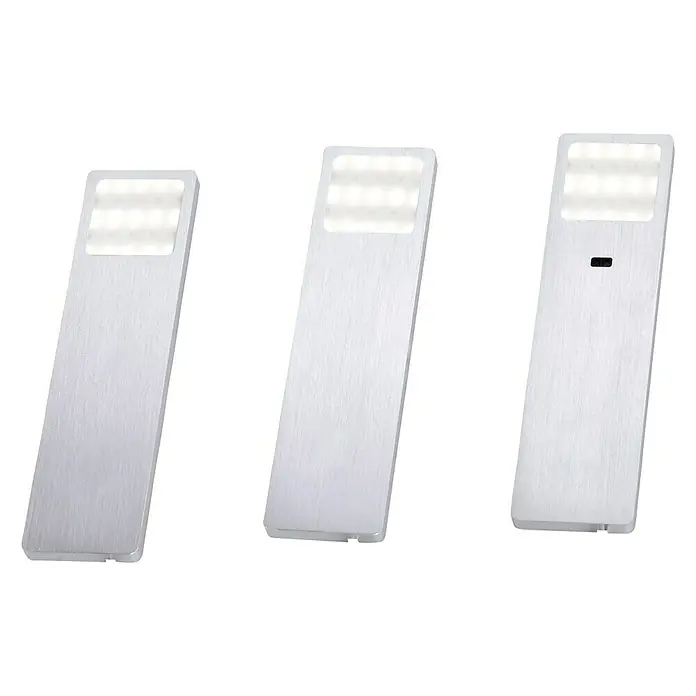 Paul Neuhaus LED-Unterbauleuchten-Set - 6 W, Länge: 190 mm, Warmweiß, Gebürstet, 3 Stk. - Drei LED-Schrankleuchten aus Aluminium. Diese kompakten Leuchten bieten eine helle und effiziente Beleuchtung für jeden Schrank.
