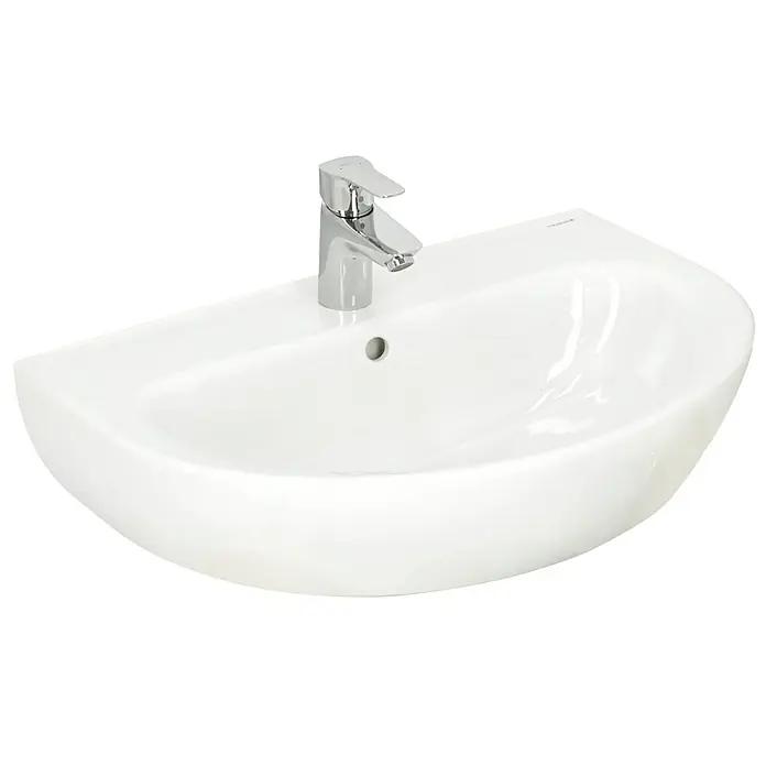 Geberit Renova Waschtisch-Set - 60 x 48 cm, Ohne Spezialglasur, Hahnloch: Mitte, Mit Überlauf, Weiß - Elegantes Waschbecken mit modernem Chromhahn. Das Design vereint Funktionalität mit zeitloser Ästhetik für jedes Badezimmer.