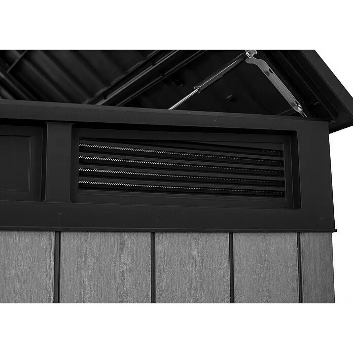 Keter Truhe Grande Store - Außenmaß inkl. Dachüberstand (B x T): 191 x 109 cm, Kunststoff, Grau, Geeignet für Anzahl Mülltonnen: 3 Stk. - Detailaufnahme