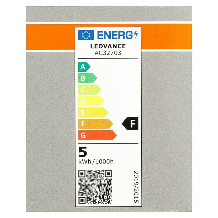 Osram LED-Lampen Set Reflektor GU10 - GU10, Nicht Dimmbar, Warmweiß, 350 lm, 4,3 W, 3 Stk. - Energielabel für LEDVANCE AC32703 mit Energieeffizienzklasse F und einem Verbrauch von 5 kWh/1000h.
