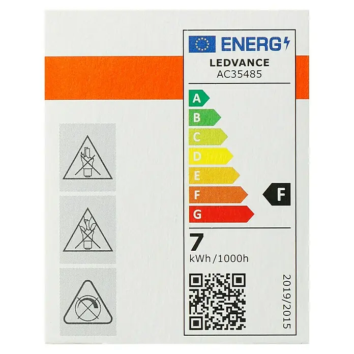 Osram Star LED-Lampe Reflektor GU10 - GU10, Nicht Dimmbar, Warmweiß, 575 lm, 6,5 W - Energieetikett für eine LEDVANCE AC35485 Lampe, Energieeffizienzklasse F, Verbrauch 7 kWh/1000h, gültig ab 2019/2015.
