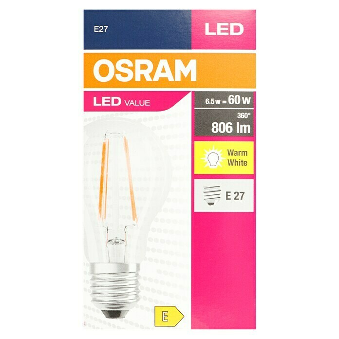 Osram LED-Lampe Glühlampenform E27 klar (E27, Warmweiß, 806 lm, 6,5 W) | BAUHAUS