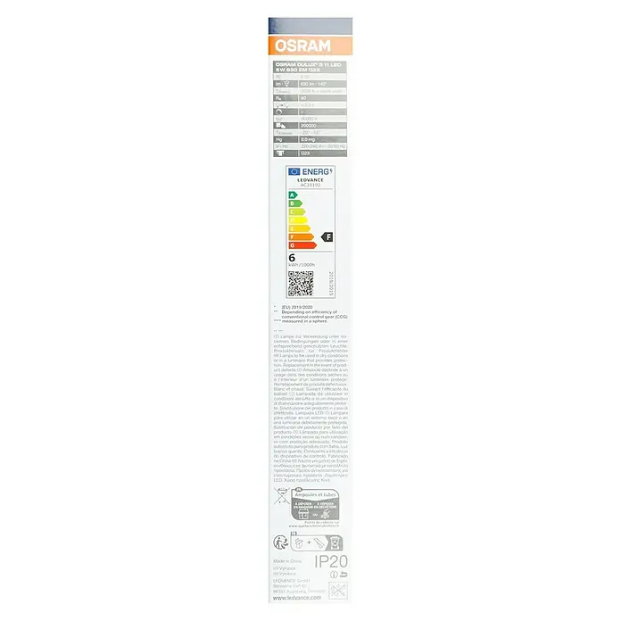 Osram Dulux S LED-Lampe - G23, Nicht Dimmbar, Warmweiß, 630 lm, 6 W - Informationen zum Osram DULUX S 11 LED 6W 830 EM G23 Leuchtmittel, einschließlich Energieeffizienzklasse und technischer Daten.