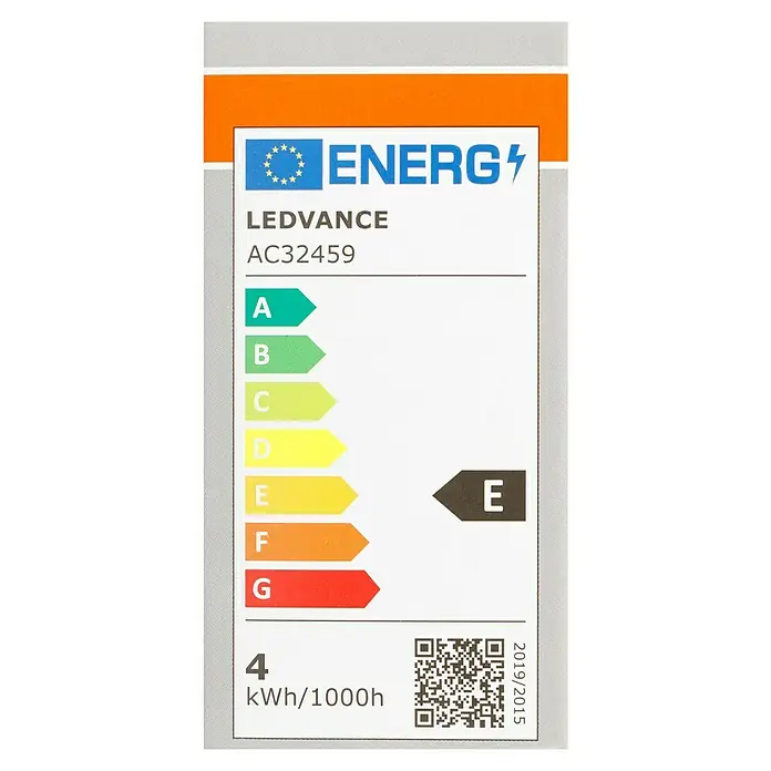 Osram Retrofit LED-Lampe Tropfenform E14 klar - E14, Nicht Dimmbar, Warmweiß, 470 lm, 4 W, 5 Stk. - Energieetikett für eine LEDVANCE AC32459 Lampe, Energieeffizienzklasse E, Verbrauch 4 kWh/1000h, gemäß EU-Verordnung 2019/2015.