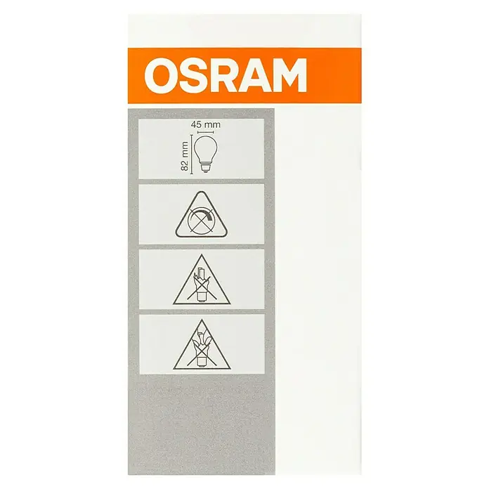 Osram LED-Lampen Set Tropfenform E14 matt - E14, Nicht Dimmbar, Warmweiß, 470 lm, 5,7 W - OSRAM-Produktbild mit den Maßen der Glühbirne (45mm x 82mm) und Entsorgungshinweisen. Sorgfältig entsorgen, nicht im Hausmüll.