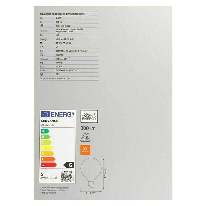 Ledvance Smart+ WiFi Ledlamp (E27, RGB, 300 lm, 30 W) | BAUHAUS
