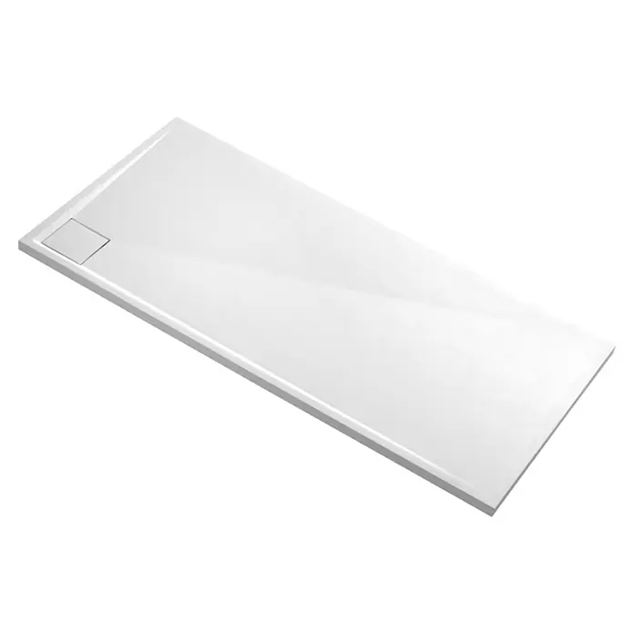 Plato de ducha Aral - L x An: 80 x 120 cm, Blanco - Plato de ducha blanco con desagüe cuadrado, superficie lisa y diseño minimalista, ideal para baños modernos.