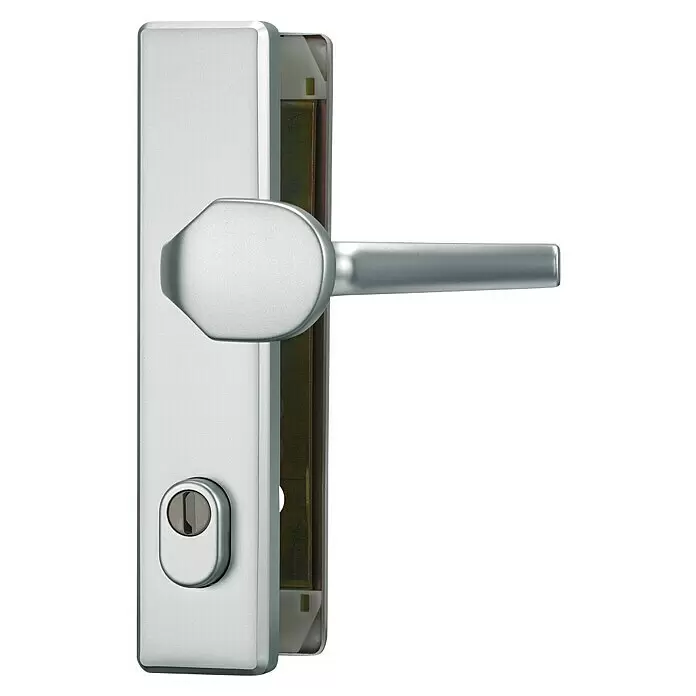 Abus Schutzbeschlag HLZS814 - Hauseingangstür, F1, Knopf außen, Drücker innen, Stärke Tür: 52 mm - 72 mm - Diagonale Ansicht