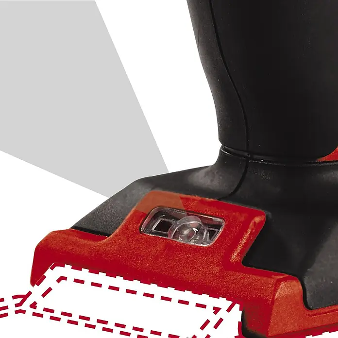 Einhell PXC 18V Taladro atornillador de batería TC-CD 18/35 Li-Solo - 18 V, Sin batería, 35 Nm - Primer plano de un taladro inalámbrico con luz LED para iluminar el área de trabajo. El diseño resistente garantiza durabilidad en el trabajo.