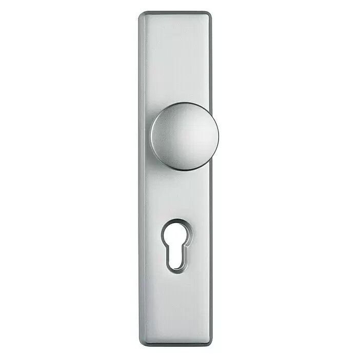 Abus Schutzbeschlag KLS114 - Einsatzbereich: Wohnungsabschlusstür, Stärke Tür: 37 mm - 47 mm, Aluminium F1, Knopf außen, Drücker innen - Vorderansicht