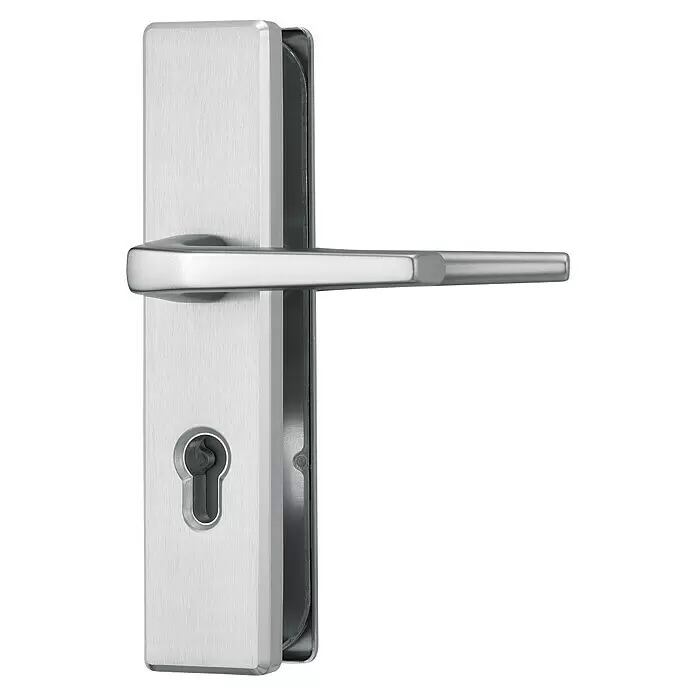 Abus Schutzbeschlag KLS114 - Einsatzbereich: Wohnungsabschlusstür, Stärke Tür: 37 mm - 47 mm, Titan F9, Drücker beidseitig - Diagonale Ansicht