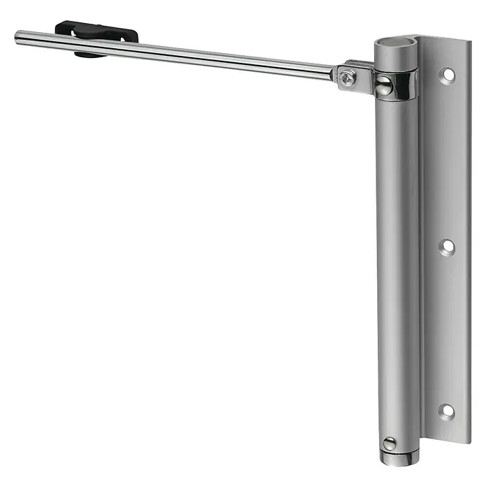 Abus Türschließer TS40 AL - Silber, Geeignet für: Zimmertüren - Silberner Türschließer mit einem Arm und einer zylindrischen Haupteinheit, die an einer Montageplatte befestigt ist.