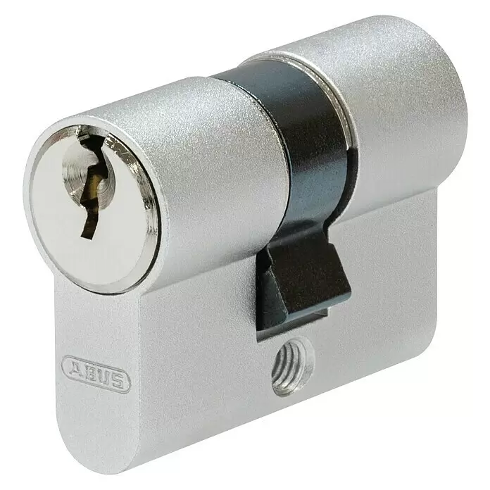 Abus Profilzylinder TI11ST 21/21 B/DFNLI - Baulänge innen: 21 mm, Baulänge außen: 21 mm, Anzahl Schlüssel: 3 Stk. - Silberner Profilzylinder Türschloss mit schwarzem Detail und sichtbarem Schlüsselloch.