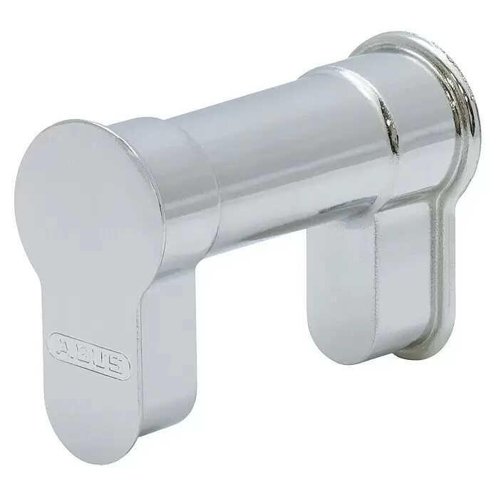 Abus Blindzylinder BlindFlex N M B/D - Vernickelt - Glänzender silberner Doppelzylinder mit ABUS-Logo, verchromtes Metall für sichere Türverriegelung.
