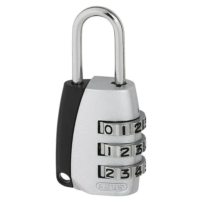 Abus Vorhängezahlenschloss - Breite: 25 mm, Bügelstärke: 3 mm, Sicherheitsstufe: Grad 3 - Nahaufnahme eines ABUS Zahlenschlosses mit dreistelliger Zahlenkombination, ideal für Gepäck oder Schließfächer.