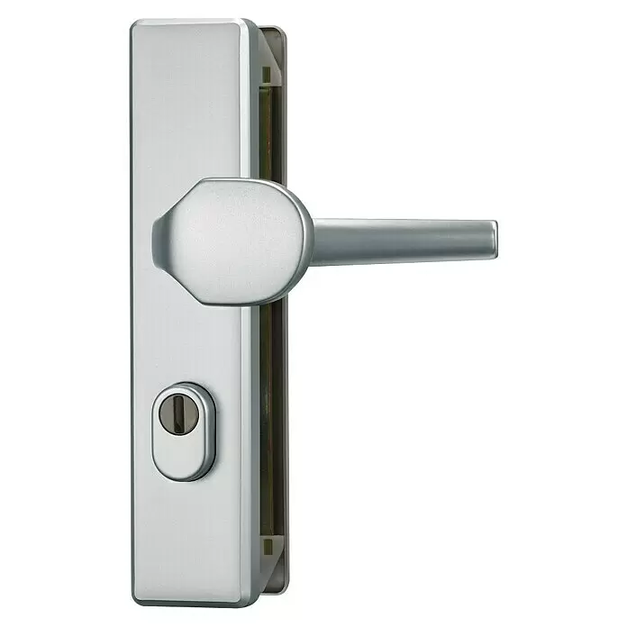 Abus Schutzbeschlag KLZS 714 - Wohnungsabschlusstür, F1 Silber, Knopf außen, Drücker innen - Diagonale Ansicht