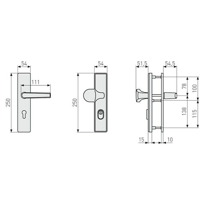 Abus Herraje de protección KLZS 714 (Puerta de entrada del apartamento, Alpaca, Botón exterior, manilla interior) | BAUHAUS