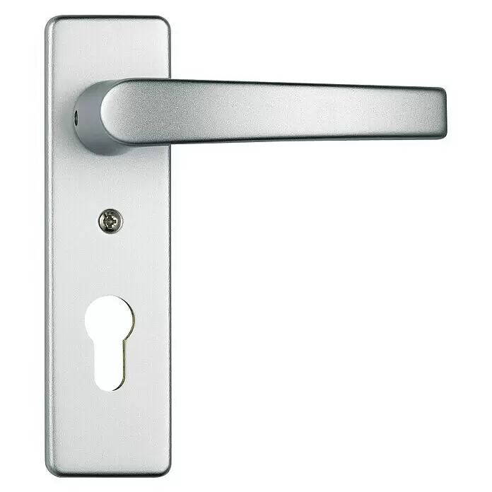Abus Schutz-Wechselgarnitur KKZS700 - Stärke Tür: 37 mm - 47 mm, Aluminium, F1 Silber, Knopf außen, Drücker innen - Diagonale Ansicht