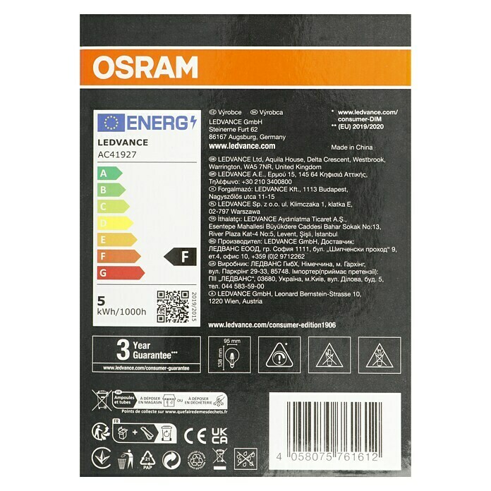 Osram LED-Lampe Vintage Edition 1906 Globe-Form E27 (Durchmesser: 9,5 cm, E27, Dimmbar, Warmweiß, 420 lm, 4,8 W) | BAUHAUS