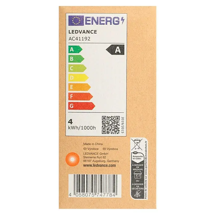 Ledvance LED-Lampe Glühlampenform E27 klarE27, Nicht Dimmbar, Warmweiß, 840 lm, 4 W