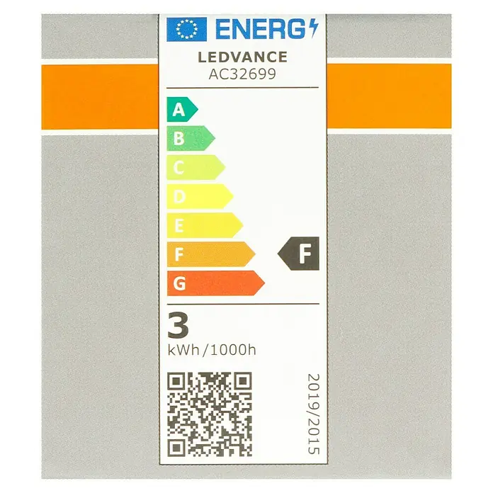 Osram LED-Lampen Set Reflektor GU10 - GU10, Nicht Dimmbar, Warmweiß, 230 lm, 2,6 W, 5 Stk. - Energieetikett für LEDVANCE AC32699 Leuchte, Energieeffizienzklasse F, Stromverbrauch 3 kWh/1000h, gültig ab 2019/2015.