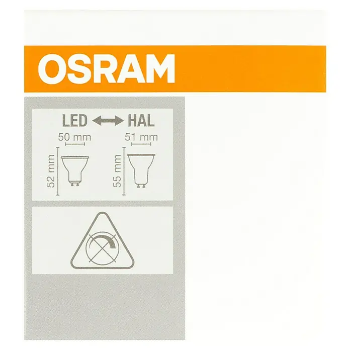 Osram LED-Lampen Set Reflektor GU10 - GU10, Nicht Dimmbar, Warmweiß, 230 lm, 2,6 W, 5 Stk. - Abmessungen der OSRAM LED- und Halogenlampen mit 50 mm bzw. 51 mm Durchmesser und 52 mm bzw. 55 mm Höhe.