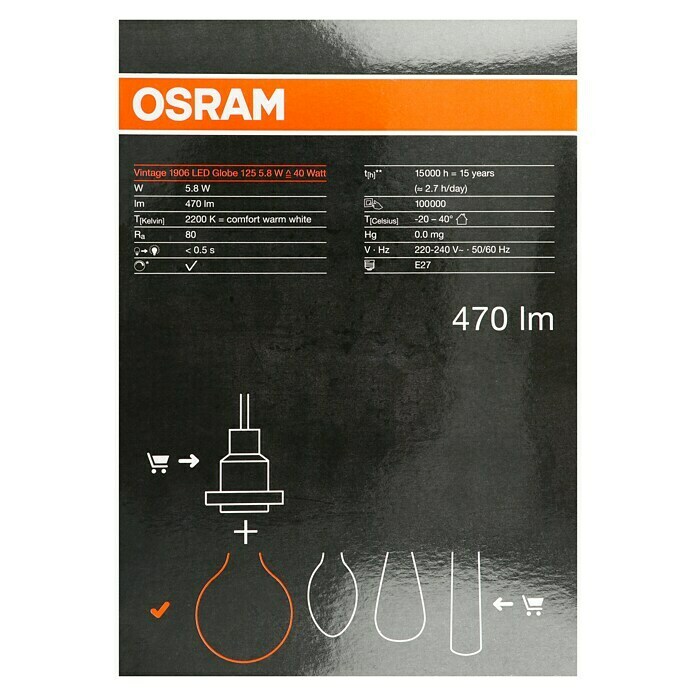 Osram LED-Lampe Vintage Edition 1906 Globe-Form E27 (E27, Dimmbar, Warmweiß, 470 lm, 5,8 W) | BAUHAUS