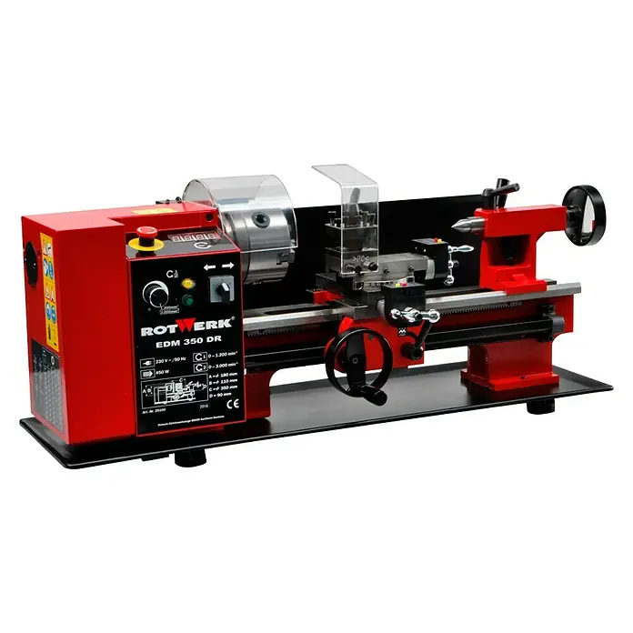 Rotwerk Drehmaschine EDM 350 DR - Leistung: 450 W, Max. Aufnahmehöhe: 74 mm, Spindelkonus: MK3 - Die Rotwerk EDM 350 DR Drehmaschine: Eine kompakte und präzise Maschine für vielfältige Drehbearbeitungen in Werkstätten.