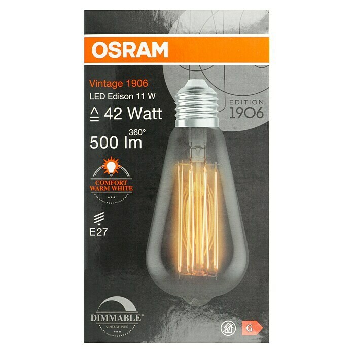 Osram LED-Lampe Vintage Edition 1906 Birnenform E27 (E27, Dimmbar, Warmweiß, 500 lm, 11 W) | BAUHAUS