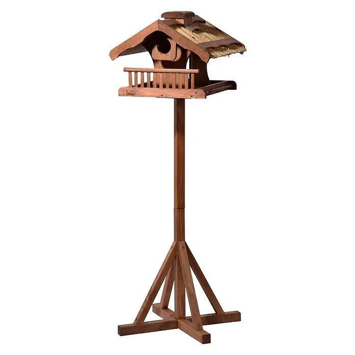 Luxus Vogelhaus Vogelhaus - 54 x 53 x 157,5 cm, Holz, Natur/Braun - Freistehendes Vogelhaus aus Holz mit einem Strohdach, ideal für den Garten. Ein dekoratives Element für Vogelliebhaber.
