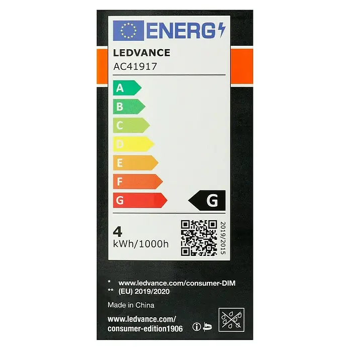Osram LED-Lampe Vintage Edition 1906 Birnenform E14 - E14, Dimmbar, Warmweiß, 250 lm, Kerze, Gold - Energielabel einer LEDVANCE AC41917 Lampe, Energieeffizienzklasse G, Stromverbrauch 4 kWh/1000h.