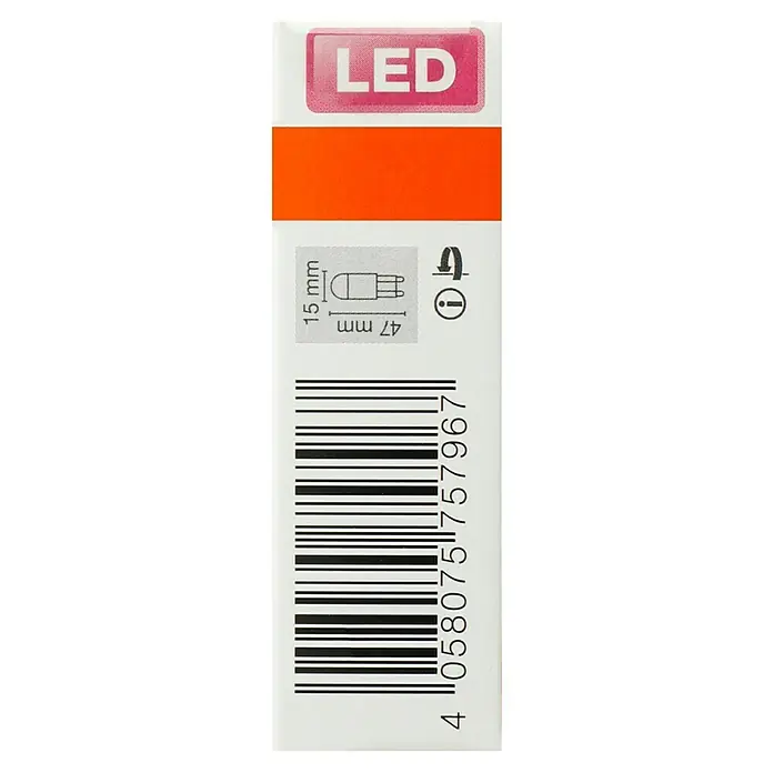 Osram LED-Lampe Pin G9 - G9, Nicht Dimmbar, Warmweiß, 290 lm, 28 W - Produktverpackung mit LED-Hinweis, Abmessungen und Barcode. Ideal für den Einzelhandel, um Produktinformationen schnell zu erfassen.