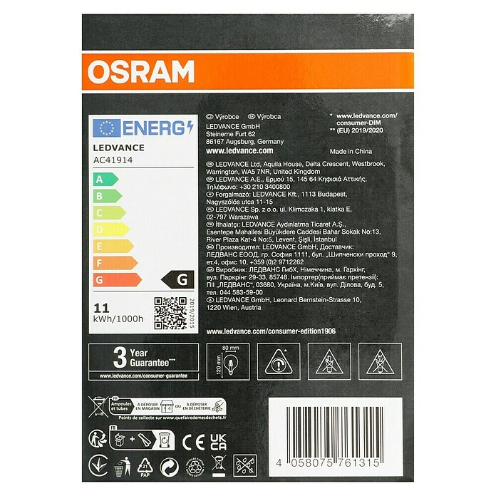 Osram LED-Lampe Vintage Edition 1906 Globe-Form 80 E27 (E27, Dimmbar, Warmweiß, 500 lm, 11 W) | BAUHAUS