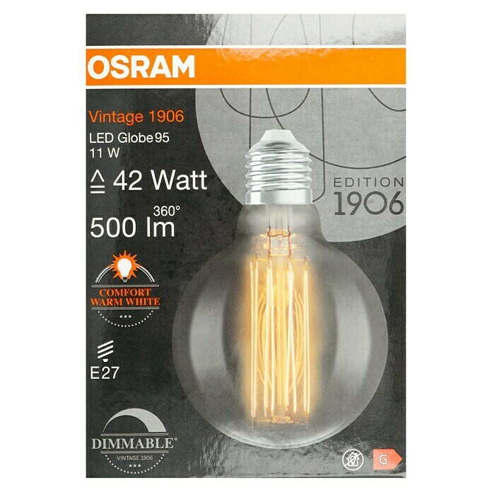 Osram LED-Lampe Vintage Edition 1906 Globe-Form E27 (E27, Dimmbar, Warmweiß, 500 lm, 11 W) | BAUHAUS