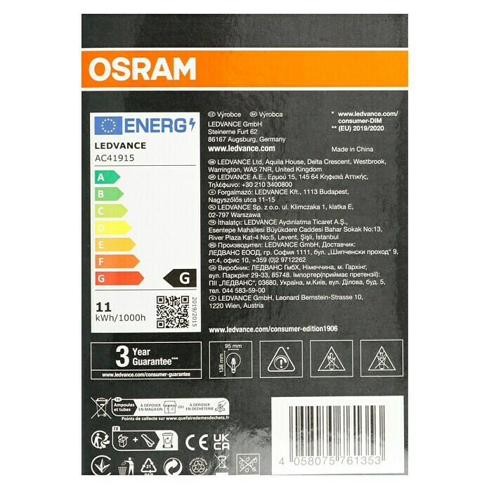 Osram LED-Lampe Vintage Edition 1906 Globe-Form E27 (E27, Dimmbar, Warmweiß, 500 lm, 11 W) | BAUHAUS