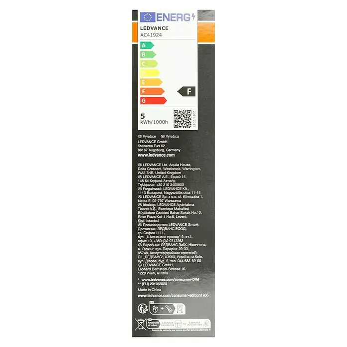 Osram LED-Lampe Vintage Edition 1906 Globe-Form E27 - E27, Dimmbar, Warmweiß, 470 lm, 4,8 W - LEDVANCE AC41924 Energielabel mit Energieeffizienzklasse F und einem Verbrauch von 5 kWh/1000h für eine LED-Lampe.