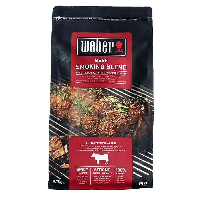 Weber Räucherchips - Passend für: Rindfleisch, 0,7 kg - Weber Beef Smoking Blend: Eine perfekte Mischung für ein intensives Raucharoma und ein ideales Grillerlebnis mit Rindfleisch.
