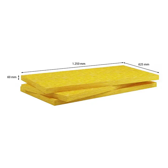 Probau Glaswolle Trennwandplatte TWP1 - Stärke: 60 mm, Wärmeleitfähigkeit: 0,039 W/(mK) - Dämmplatten aus Steinwolle, ideal für Wärme- und Schallschutz, in den Maßen 1250 mm x 625 mm x 60 mm.