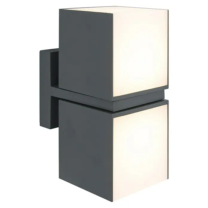Lutec Cuba LED-Außenwandleuchte - 24 W, 10 x 9,5 x 21,3 cm, Anthrazit/Weiß, IP54 - Eine moderne, graue Wandleuchte mit zwei quadratischen Leuchtkörpern. Das Design ist minimalistisch und sorgt für ein angenehmes Licht.