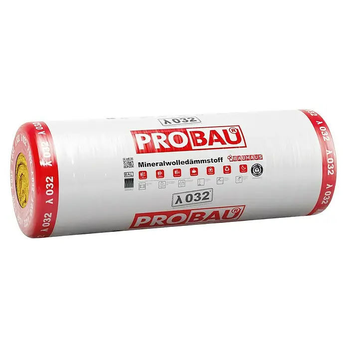 Probau Glaswolle Spannfilz SF 32 - Stärke: 120 mm, Wärmeleitfähigkeit: 0,032 W/(mK) - Aufnahme einer Rolle Probau Mineralwolle-Dämmstoff, ideal für Wärme- und Schallschutz in verschiedenen Bauanwendungen.