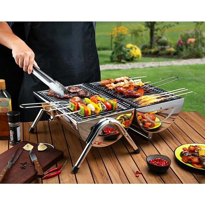 Grillstar Tischgrill Dallas (Hauptgrillfläche: 2 x 34 x 22 cm, Silber)