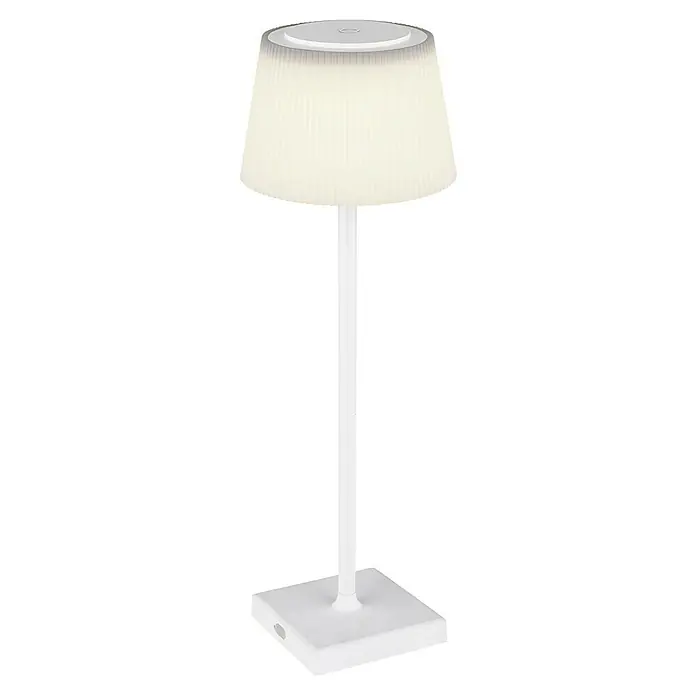 Globo Akku-Tischleuchte GREGOIR - 4 W, Warmweiß, Weiß - Elegante weiße Tischleuchte mit einem lampenschirmähnlichen Diffusor, der ein sanftes und warmes Licht erzeugt. Ideal für Nachttische und Beistelltische.