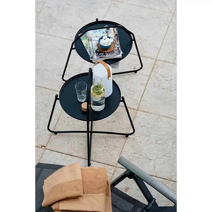 Sunfun Melina Garten-Beistelltisch rund - Ø x H: 80 x 60,5 cm, Stahl, Schwarz - Stimmungsaufnahme
