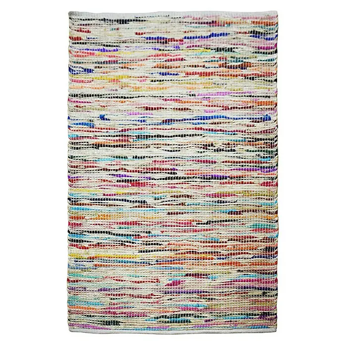 Kayoom Flachgewebeteppich Sienna 600 - Bunt, 230 x 160 cm, 100% Jute / Baumwolle - Bunter Flickenteppich mit verschiedenfarbigen Stoffstreifen, die ein lebhaftes und dekoratives Muster ergeben. Ideal für Wohnräume.
