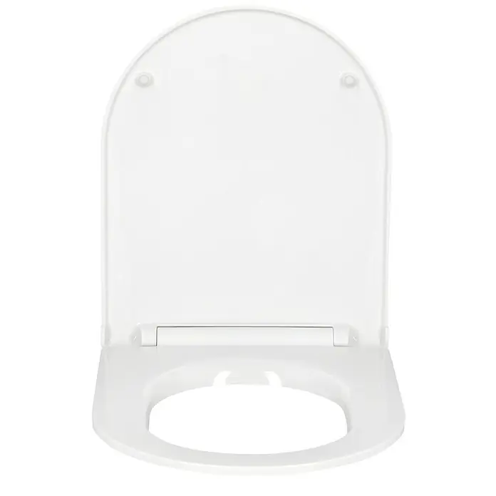 Laufen Tapa de WC Laufen Pro - Duroplast, Blanco, Con caída amortiguada, L x An x Al: 44,5 x 37 x 4,5 cm - Primer plano de un asiento de inodoro blanco con tapa, mostrando un diseño moderno y minimalista para baños.