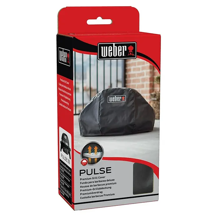 Weber Premium Grill-Schutzhülle - Passend für: Weber Smartgrill Pulse 2000 - Produktverpackung für die Weber Pulse Premium Grillabdeckung, die den Grill vor Witterungseinflüssen schützt und die Lebensdauer verlängert.