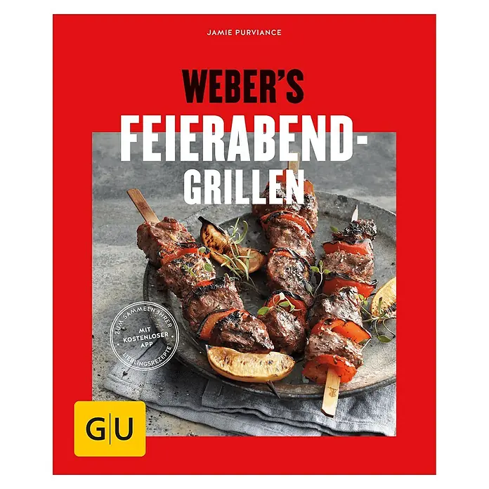 Weber's Feierabend-Grillen; Jamie Purviance; Gräfe und Unzer -  - Cover von "Weber’s Feierabend-Grillen" mit leckeren Fleischspießen, die perfekt für einen entspannten Grillabend sind.