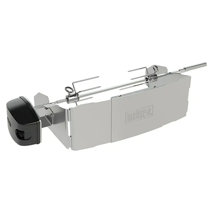 Weber Drehspieß - Länge: 16 cm, Passend für: Weber Elektrogrill Pulse 1000 / 2000 - Ein Weber Drehspieß-Set für Grillliebhaber, das gleichmäßiges Garen und köstliche Ergebnisse verspricht. Perfekt für Geflügel und Braten.