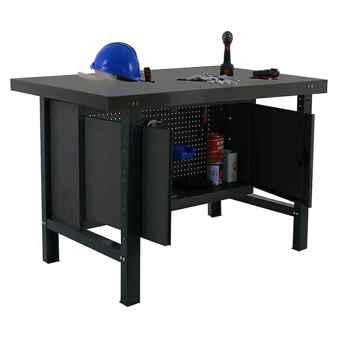 Simonrack Simonwork Werkbank BT6L METAL CABINET 1500 - L x B: 73 x 150 cm, Arbeitshöhe: 83 cm, Belastbarkeit: 600 kg, Schwarz - Metallwerkbank mit Werkzeugen. Ideal für jede Werkstatt, bietet diese Werkbank robusten Stauraum und eine praktische Arbeitsfläche.