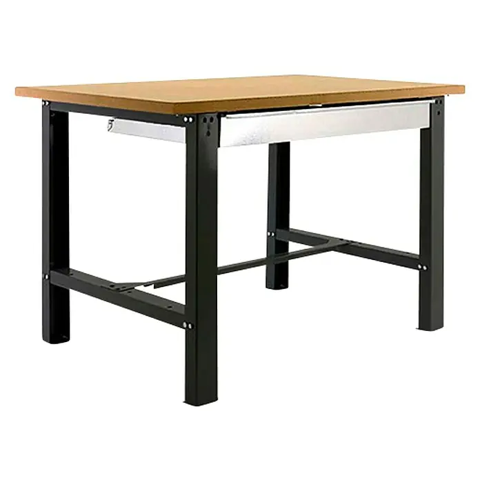 Simonrack Simonwork Werkbank BT6L MDF 1BOX - L x B: 75 x 120 cm, Arbeitshöhe: 86,5 cm, Belastbarkeit: 635 kg, Schwarz - Der abgebildete Arbeitstisch mit Holzplatte und schwarzem Metallgestell bietet eine stabile Arbeitsfläche. Praktisch für Werkstatt und Hobbyraum.